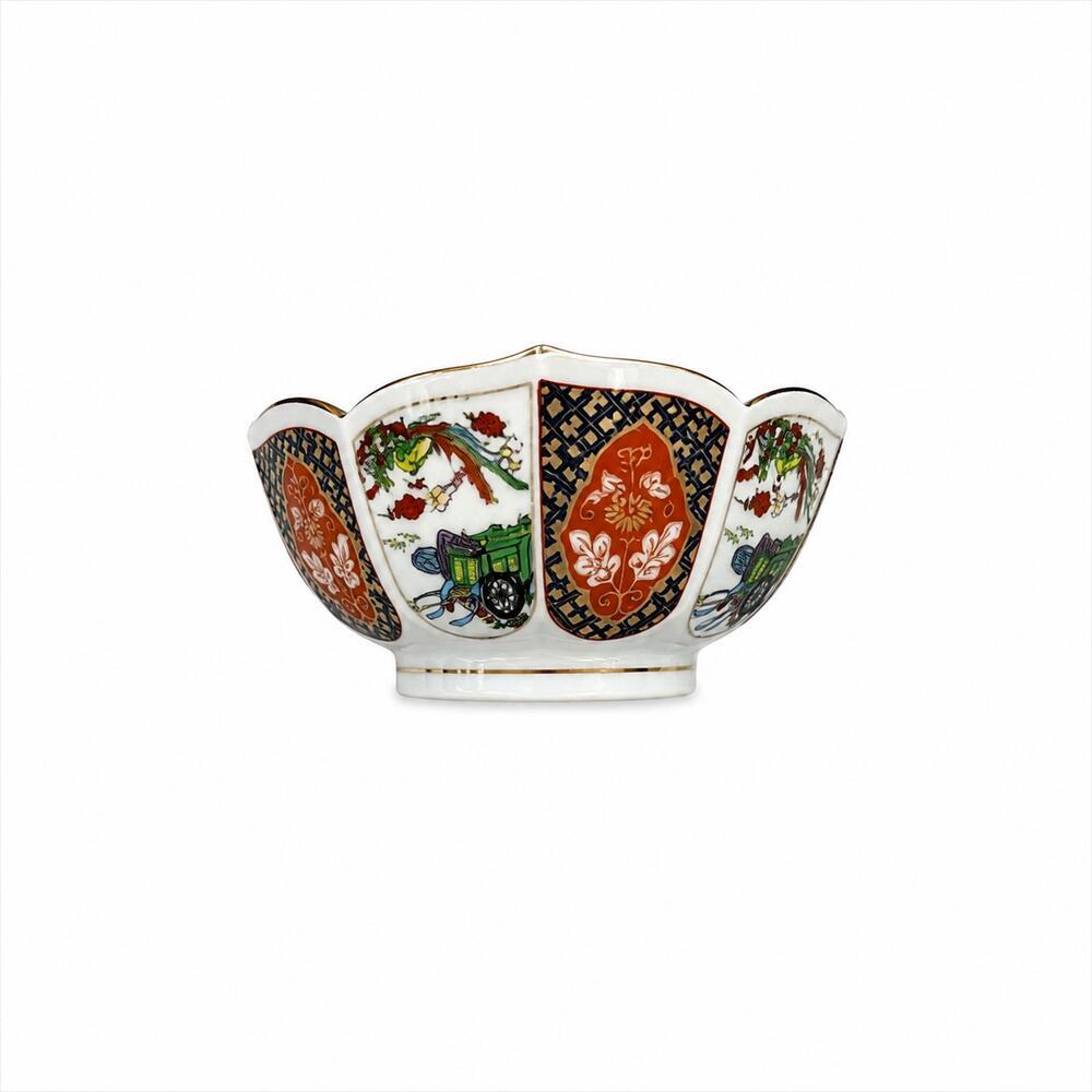 Vintage Japanese Imari Porcelain Bowl Hand Painted Floral Scalloped 7 Inch